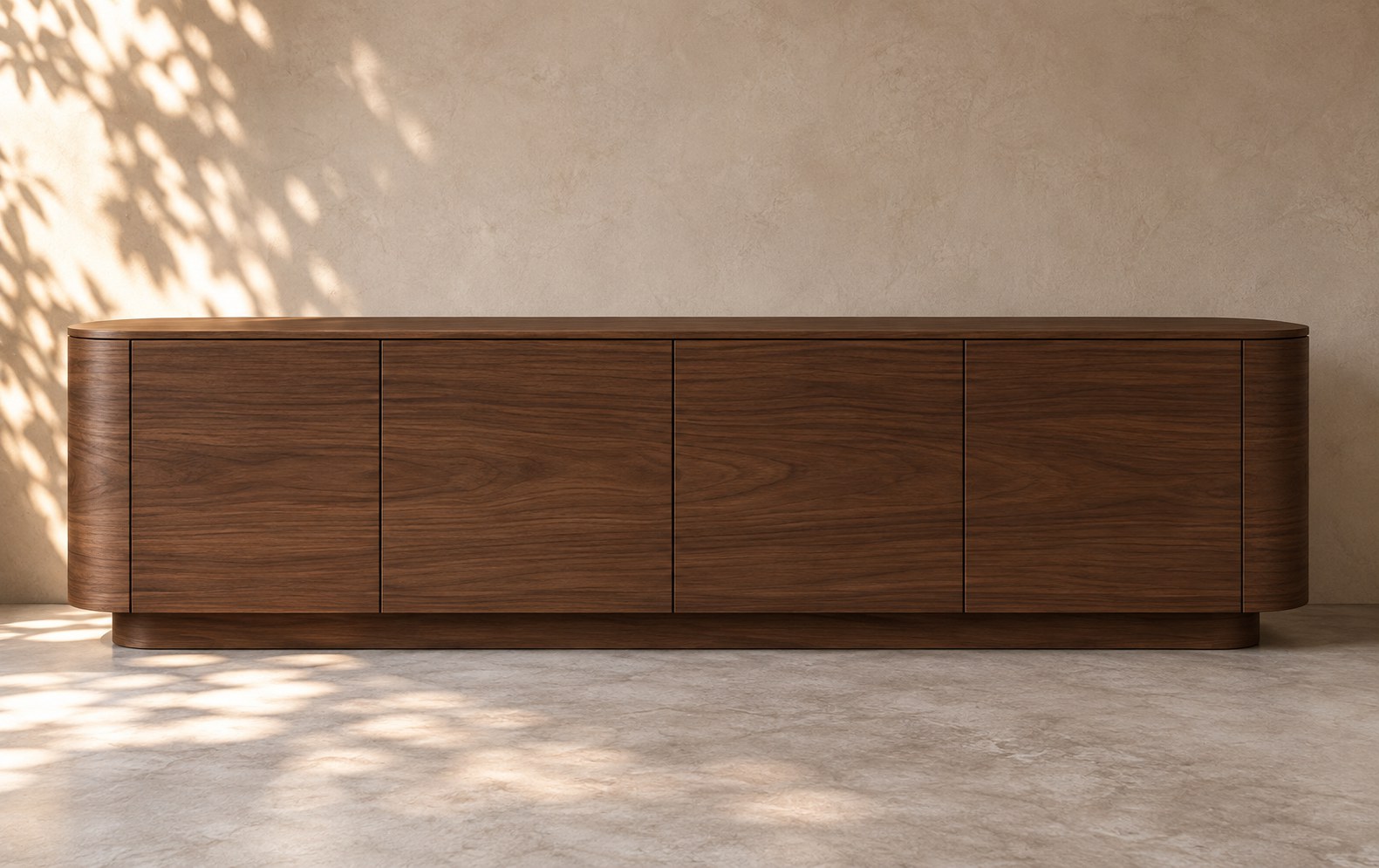 Finished cabinet in a rich walnut wood-grain surface