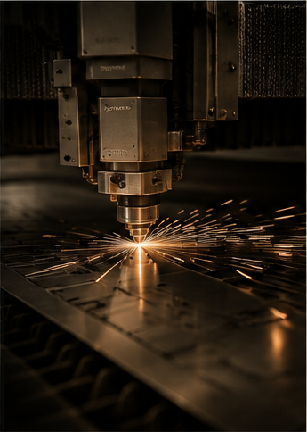 CNC laser cutting a stainless steel sheet